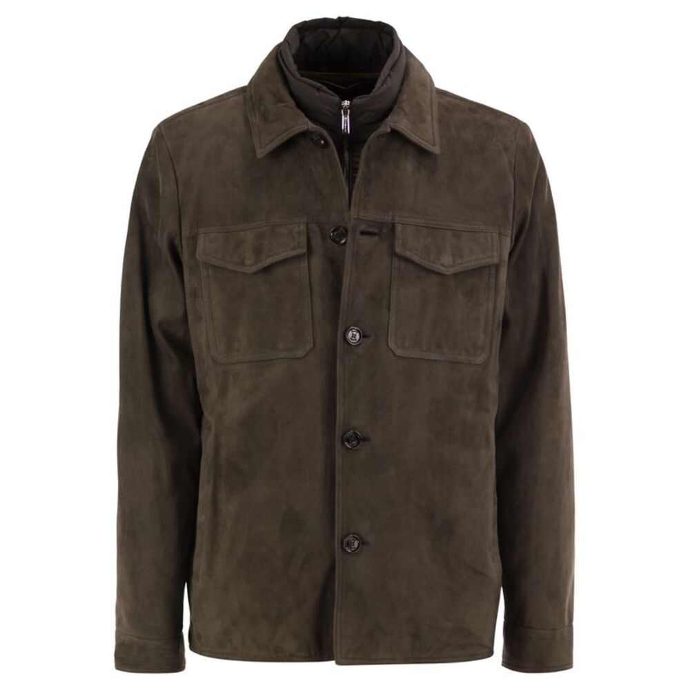Moorer Men Torquato-Ur - Suede Leather Jacket With Inner Technical Bib